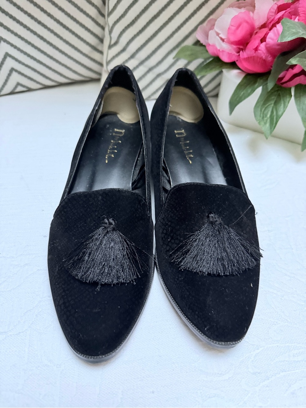 Nicole by Nicole Miller Black Soft Faux Suede Tassel Loafers